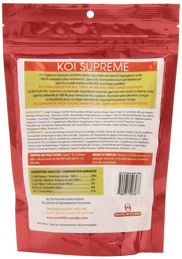 NorthFin's Koi Supreme formula offers your koi a complete and highly nutritional diet. Koi Supreme ensures your koi maintain its vibrant colours and health.