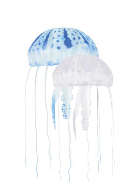 Floating Jellyfish Decor, Medium 2pk - Blue/Clear - Wet Pet Supply